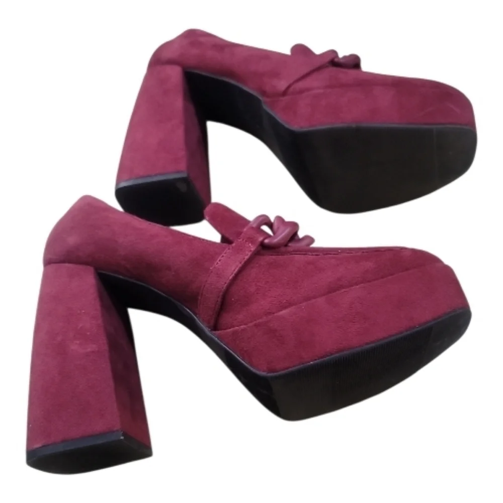 Open Edit Lainey Burgundy Platform Loafers heels 8.5